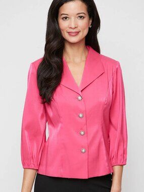 Alex Evenings Shimmer Blouse Petite Size XLP Button Front 3/4 Sleeves Formal